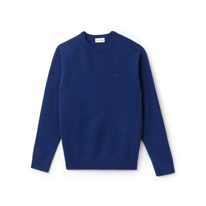 Sweaters Lacoste Mens Crew Neck Double Wool And Cashmere Piqu Sweater Inkwell Gift Ideas