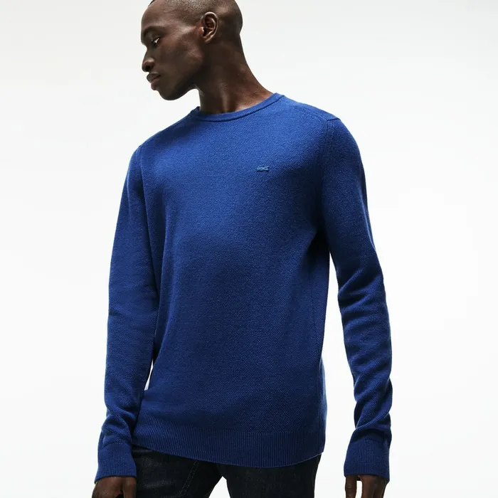 Sweaters Lacoste Mens Crew Neck Double Wool And Cashmere Piqu Sweater Inkwell Gift Ideas
