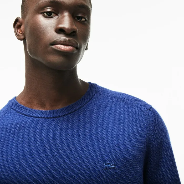 Sweaters Lacoste Mens Crew Neck Double Wool And Cashmere Piqu Sweater Inkwell Gift Ideas