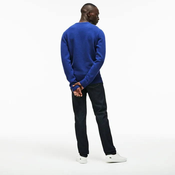 Sweaters Lacoste Mens Crew Neck Double Wool And Cashmere Piqu Sweater Inkwell Gift Ideas