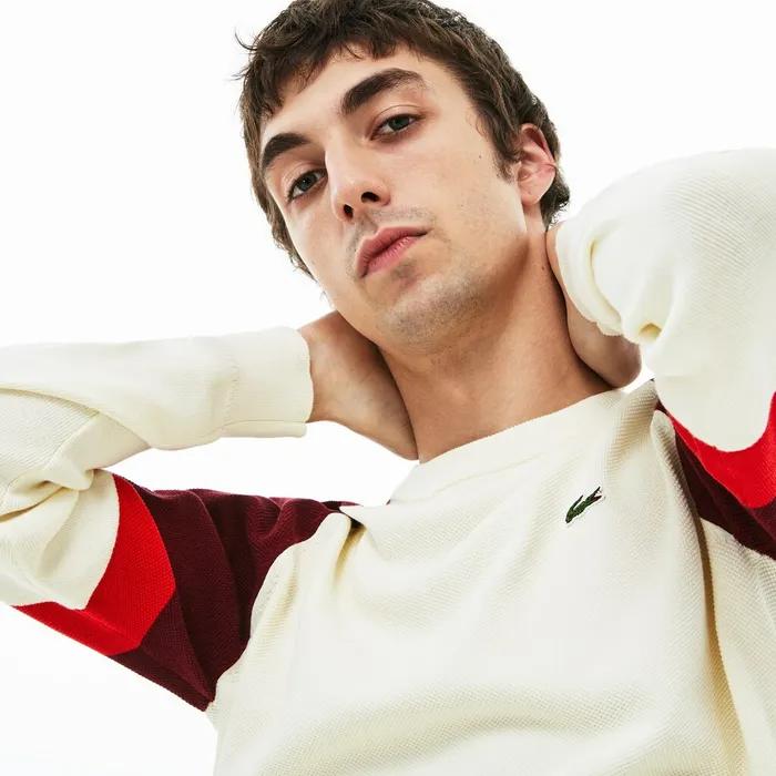 Sweaters Lacoste Mens Crew Neck Raglan Sleeved Sweater WhiteRedBordeaux Gift 4 You Sweaters Lacoste Mens Crew Neck Raglan Sleeved Sweater WhiteRedBordeaux Gift 4 You