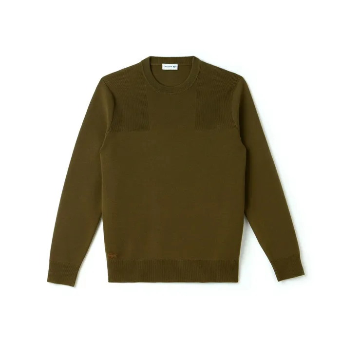 Sweaters Lacoste Mens Crew Neck Technical Knit Sweater Beige On Sale