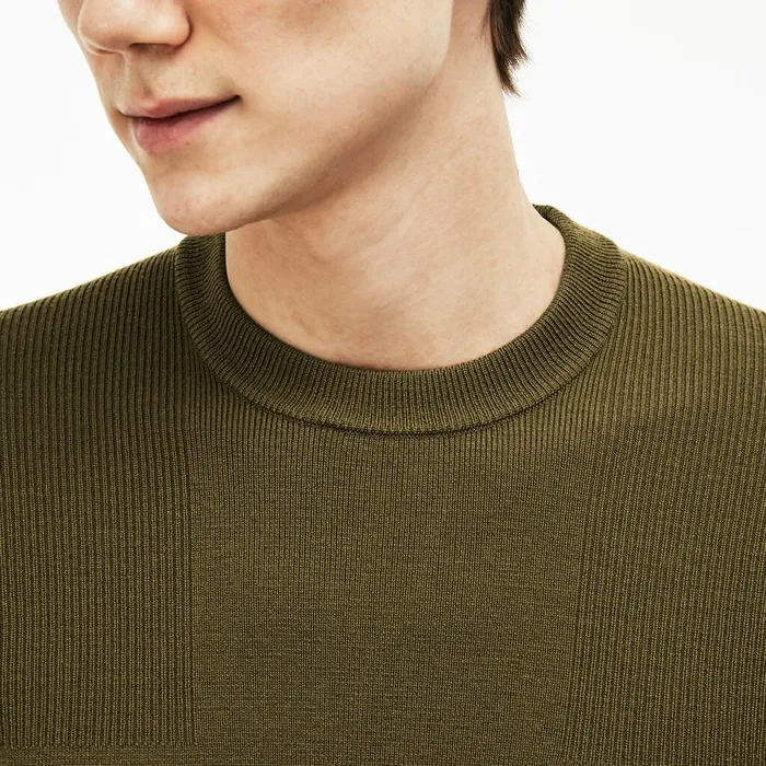 Sweaters Lacoste Mens Crew Neck Technical Knit Sweater Beige On Sale
