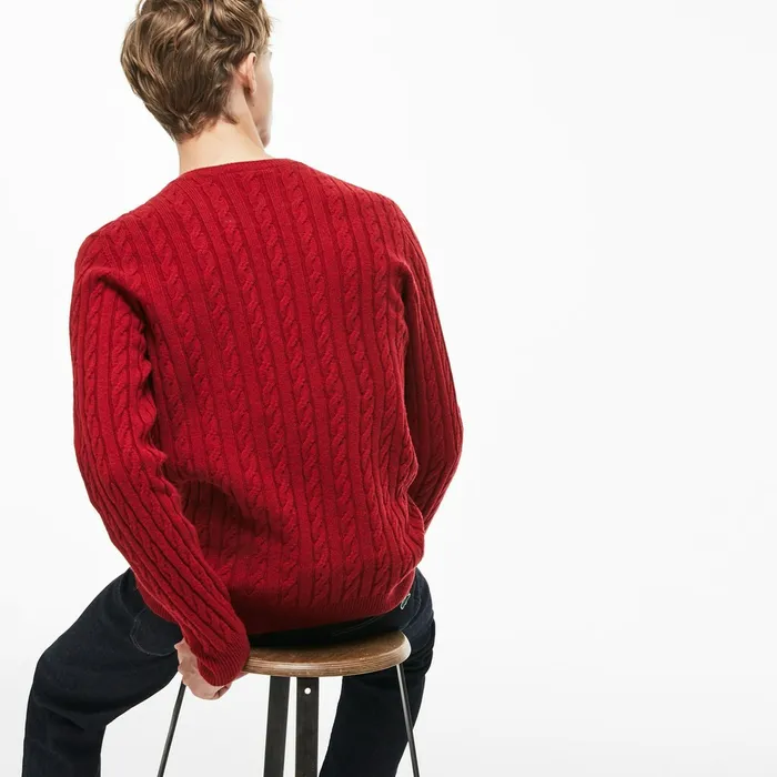 Sweaters Lacoste Mens Crew Neck Wool Cable Knit Effect Sweater Red Near Me