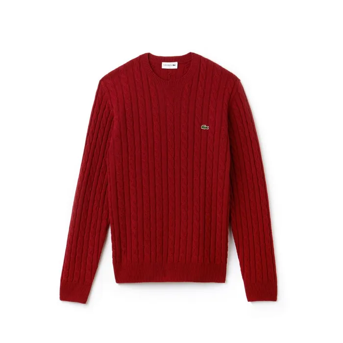 Sweaters Lacoste Mens Crew Neck Wool Cable Knit Effect Sweater Red Near Me