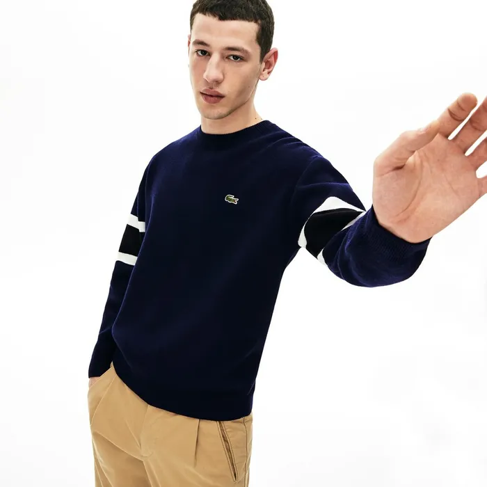 Sweaters Lacoste Mens Crewneck StripedSleeve Heathered Jacquard Sweater Navy BlueBlackWhiteYellow For Sale Online Sweaters Lacoste Mens Crewneck StripedSleeve Heathered Jacquard Sweater Navy BlueBlackWhiteYellow For Sale Online