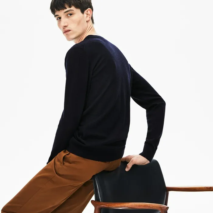 Sweaters Lacoste Mens High Neck Wool Jersey Sweater Navy Blue Gift for Friend