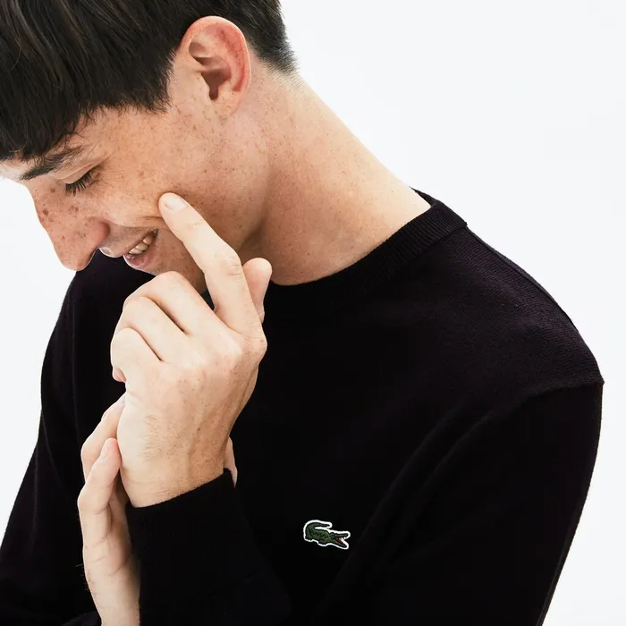 Sweaters Lacoste Mens LIVE Crew Neck Cashmere And Cotton Sweater Black Gift for Friend