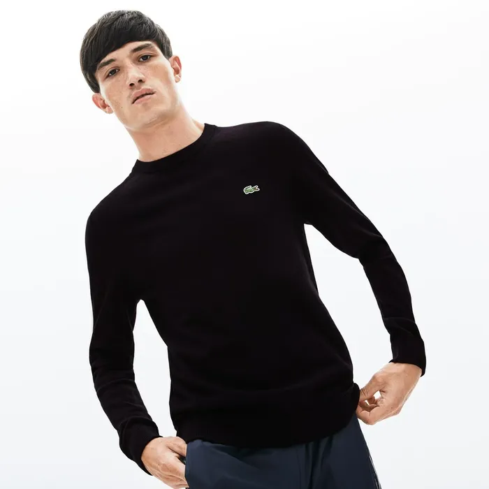 Sweaters Lacoste Mens LIVE Crew Neck Cashmere And Cotton Sweater Black Gift for Friend