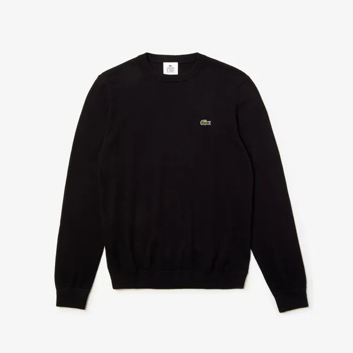 Sweaters Lacoste Mens LIVE Crew Neck Cashmere And Cotton Sweater Black Gift for Friend