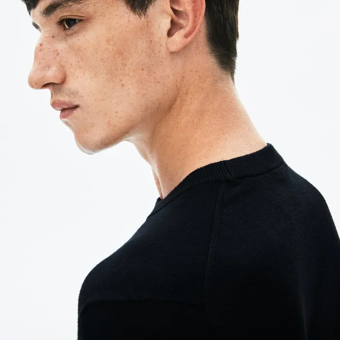 Sweaters Lacoste Mens LIVE Crew Neck Cashmere And Cotton Sweater Black Gift for Friend