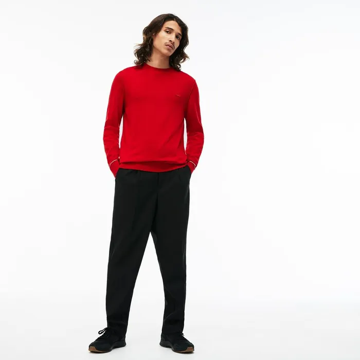 Sweaters Lacoste Mens LIVE Crew Neck Cotton And Cashmere Jersey Sweater RedWhite Outlet Sweaters Lacoste Mens LIVE Crew Neck Cotton And Cashmere Jersey Sweater RedWhite Outlet