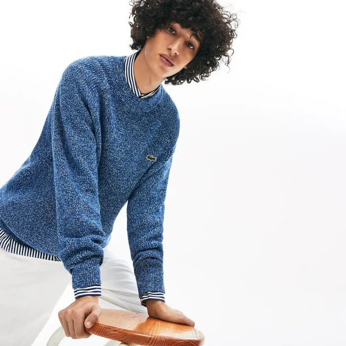 Sweaters Lacoste Mens LIVE Ribbed Heathered Cotton Crewneck Sweater Navy BlueWhite Shop Online Sweaters Lacoste Mens LIVE Ribbed Heathered Cotton Crewneck Sweater Navy BlueWhite Shop Online
