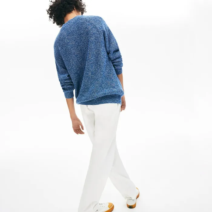 Sweaters Lacoste Mens LIVE Ribbed Heathered Cotton Crewneck Sweater Navy BlueWhite Shop Online