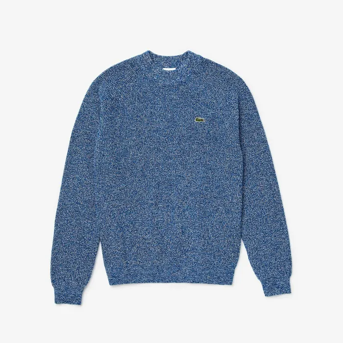 Sweaters Lacoste Mens LIVE Ribbed Heathered Cotton Crewneck Sweater Navy BlueWhite Shop Online