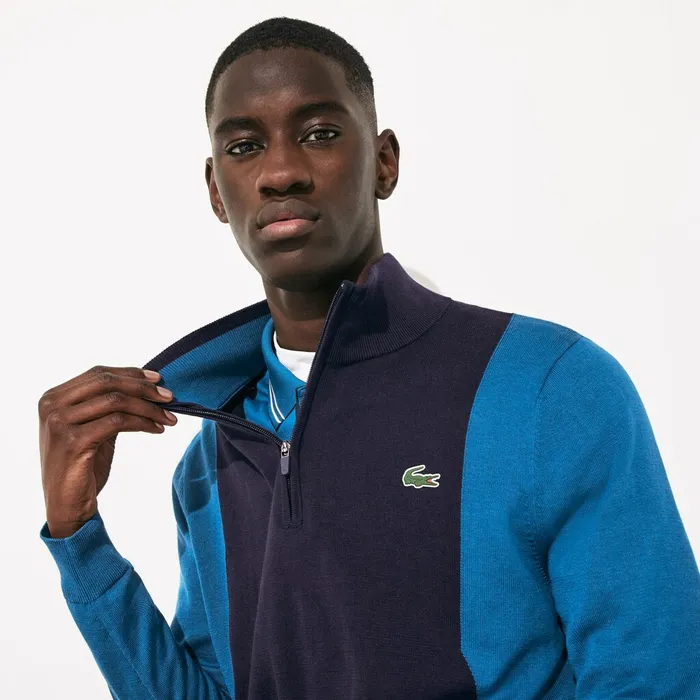 Sweaters Lacoste Mens SPORT Breathable Knit Zip Collar Golf Sweater Navy BlueBlueNavy Blue Near Me Sweaters Lacoste Mens SPORT Breathable Knit Zip Collar Golf Sweater Navy BlueBlueNavy Blue Near Me