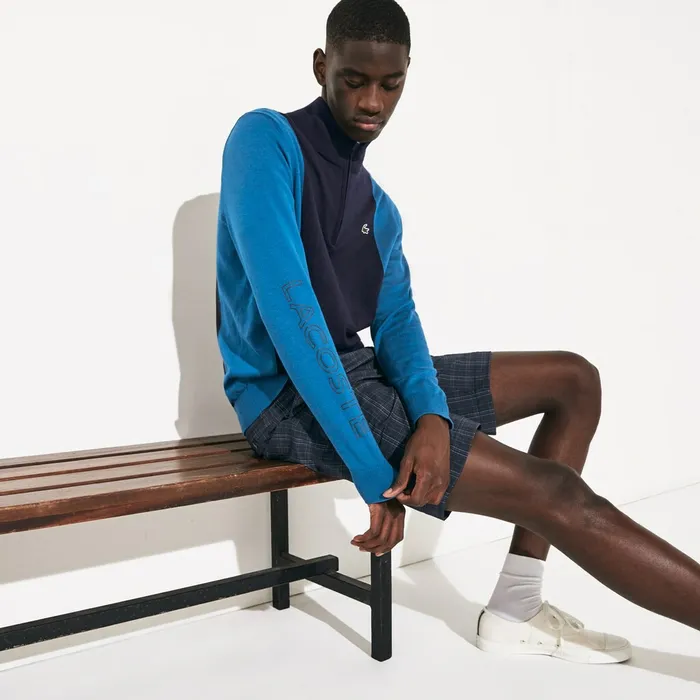 Sweaters Lacoste Mens SPORT Breathable Knit Zip Collar Golf Sweater Navy BlueBlueNavy Blue Near Me