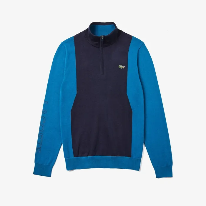 Sweaters Lacoste Mens SPORT Breathable Knit Zip Collar Golf Sweater Navy BlueBlueNavy Blue Near Me