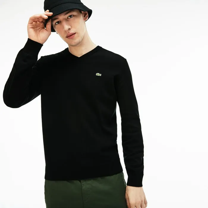 Sweaters Lacoste Mens Vneck Caviar Piqu Accent Cotton Jersey Sweater BlackWhiteBlack Shop Online Sweaters Lacoste Mens Vneck Caviar Piqu Accent Cotton Jersey Sweater BlackWhiteBlack Shop Online