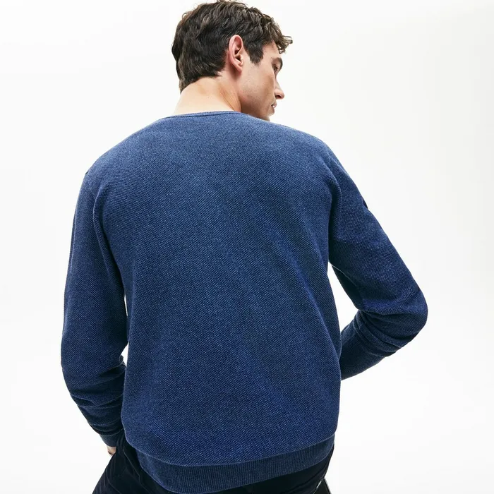 Sweaters Lacoste Mens Vneck Cotton Piqu Sweater Blue Chine For Sale