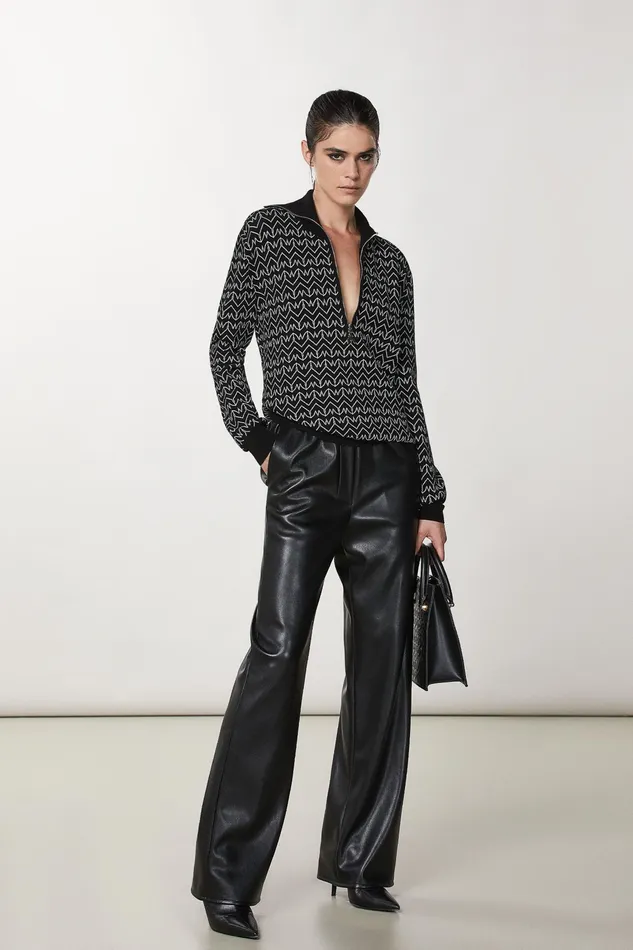 Sweaters Women Patrizia Pepe Viscose Sweater With Zip Black Monogram