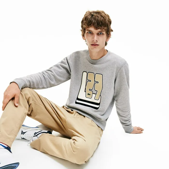 Sweatshirts Lacoste Mens Crewneck L27Print Cotton Blend Sweatshirt Grey Chine Gift for Friend Sweatshirts Lacoste Mens Crewneck L27Print Cotton Blend Sweatshirt Grey Chine Gift for Friend