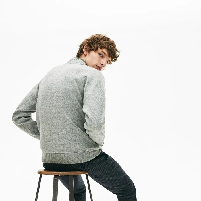 Sweatshirts Lacoste Mens Hybrid TwoPly Wool Blend Zip Sweatshirt Grey Chine USA