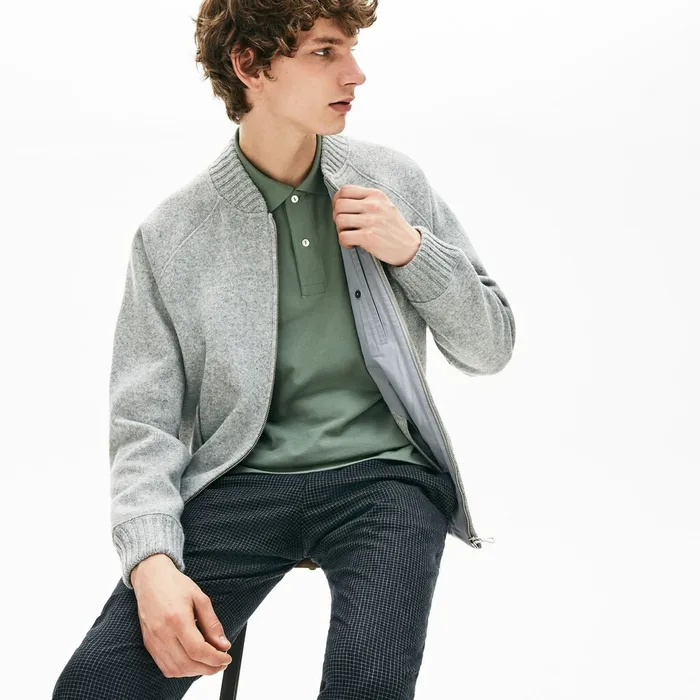 Sweatshirts Lacoste Mens Hybrid TwoPly Wool Blend Zip Sweatshirt Grey Chine USA