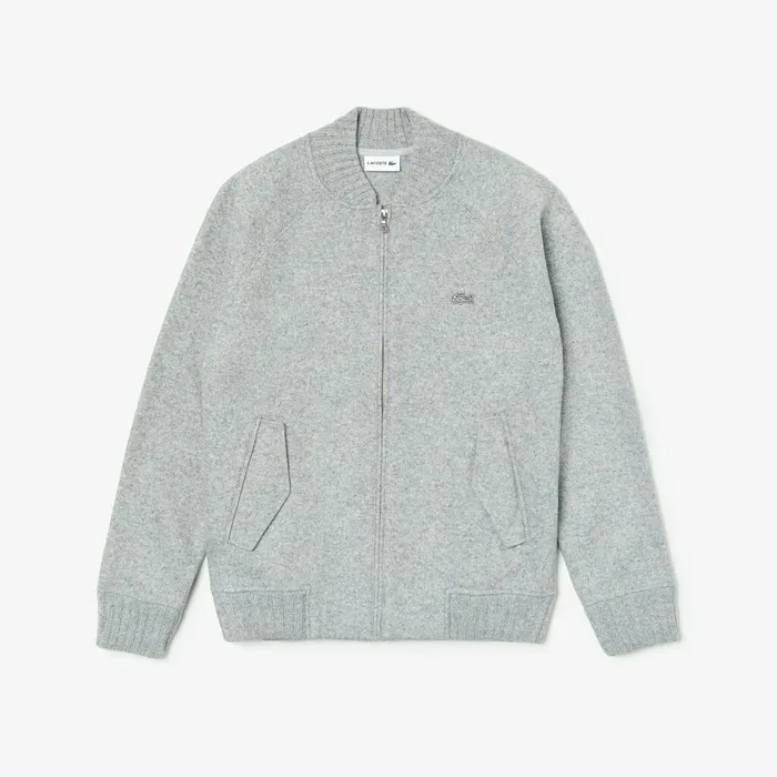 Sweatshirts Lacoste Mens Hybrid TwoPly Wool Blend Zip Sweatshirt Grey Chine USA