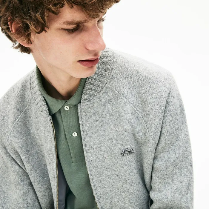 Sweatshirts Lacoste Mens Hybrid TwoPly Wool Blend Zip Sweatshirt Grey Chine USA