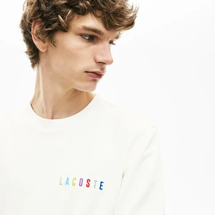 Sweatshirts Lacoste Mens Multicolor Logo Fleece Sweatshirt White For Sale Online