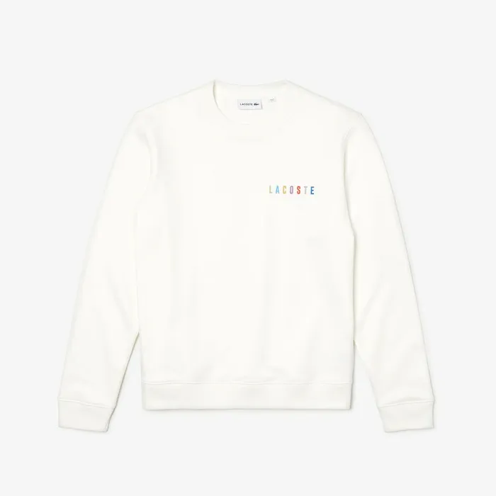 Sweatshirts Lacoste Mens Multicolor Logo Fleece Sweatshirt White For Sale Online