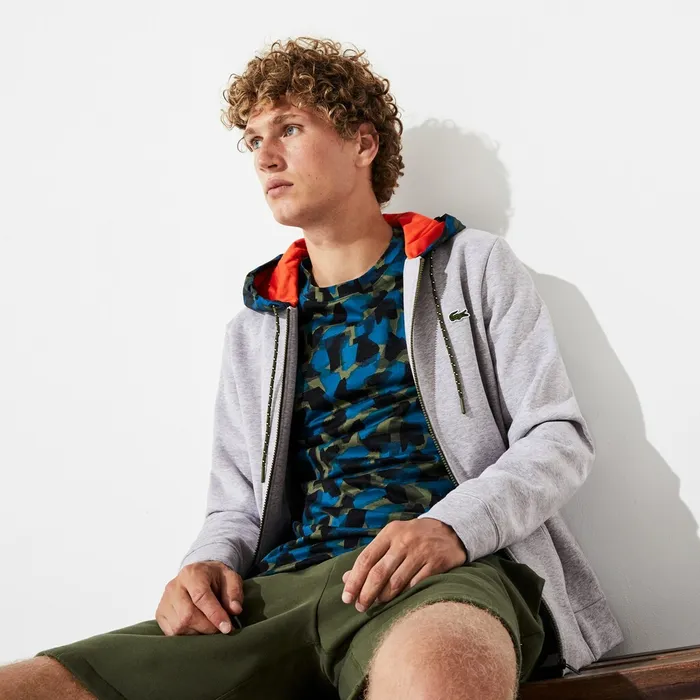 Sweatshirts Lacoste Mens SPORT Contrast Hood Fleece Zip Sweatshirt Grey ChineBlackBlueKhaki GreenOrange Outlet