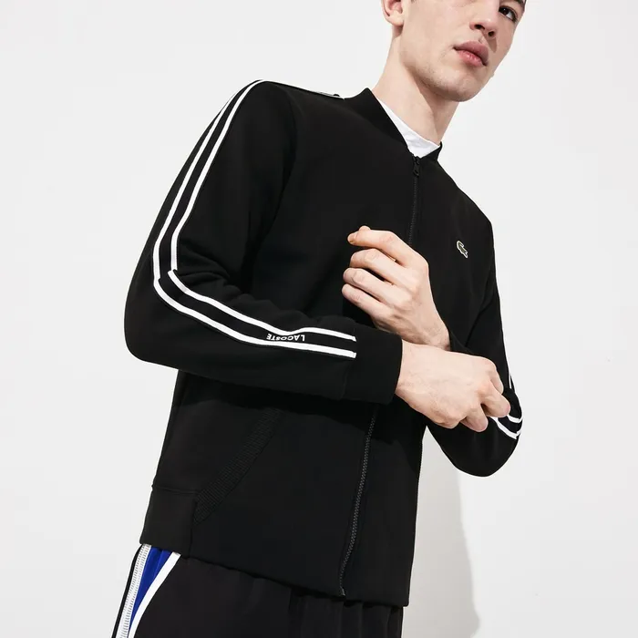 Sweatshirts Lacoste Mens SPORT Fleece Varsity Jacket BlackWhiteBlack Online Outlet Store