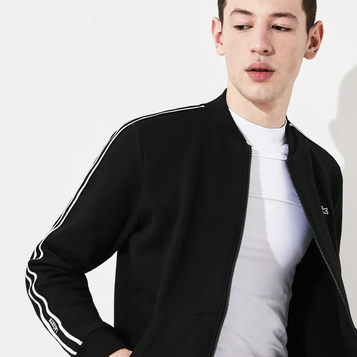 Sweatshirts Lacoste Mens SPORT Fleece Varsity Jacket BlackWhiteBlack Online Outlet Store