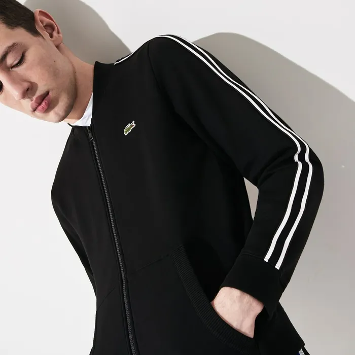 Sweatshirts Lacoste Mens SPORT Fleece Varsity Jacket BlackWhiteBlack Online Outlet Store