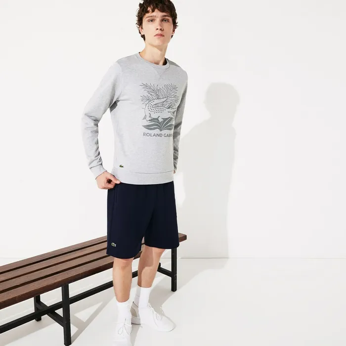 Sweatshirts Lacoste Mens SPORT Roland Garros Plant Print Sweatshirt Grey ChineNavy Blue Online Store