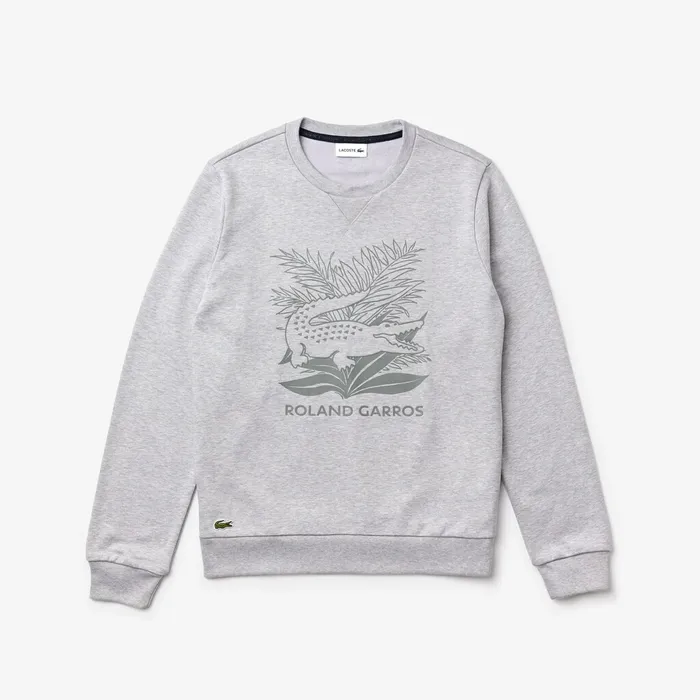 Sweatshirts Lacoste Mens SPORT Roland Garros Plant Print Sweatshirt Grey ChineNavy Blue Online Store