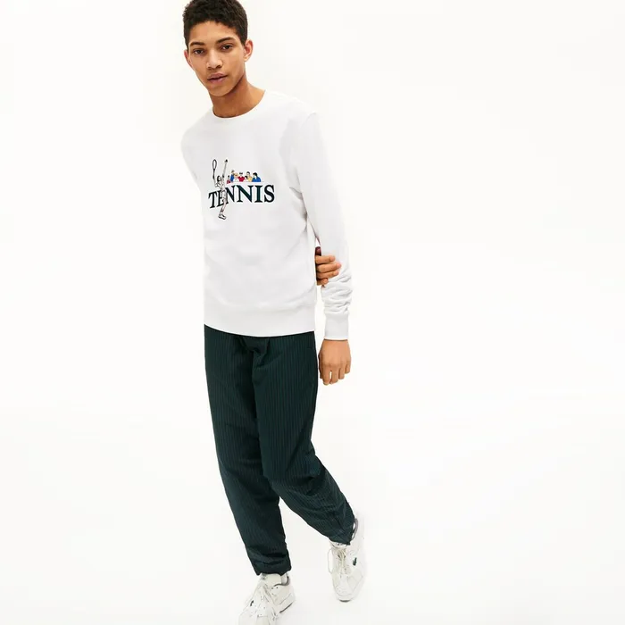 Sweatshirts Lacoste Mens Unisex LIVE Embroidered Tennis Sweatshirt White Online Store