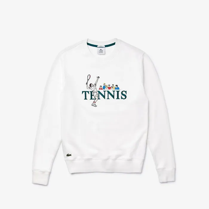 Sweatshirts Lacoste Mens Unisex LIVE Embroidered Tennis Sweatshirt White Online Store