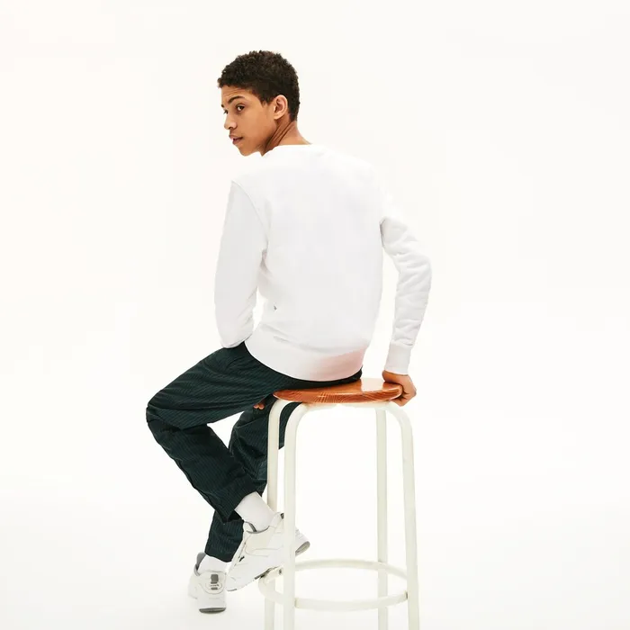 Sweatshirts Lacoste Mens Unisex LIVE Embroidered Tennis Sweatshirt White Online Store