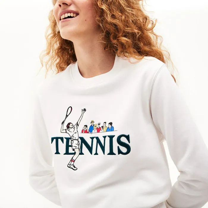 Sweatshirts Lacoste Mens Unisex LIVE Embroidered Tennis Sweatshirt White Online Store