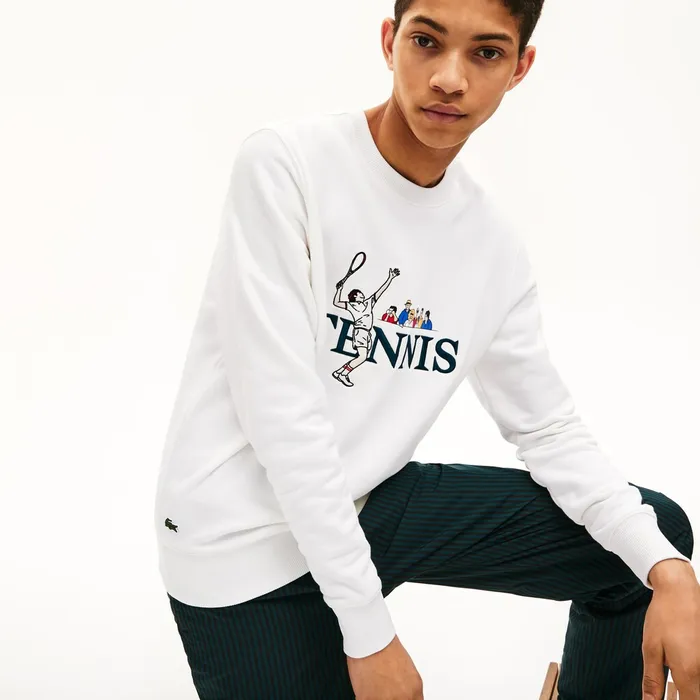 Sweatshirts Lacoste Mens Unisex LIVE Embroidered Tennis Sweatshirt White Online Store