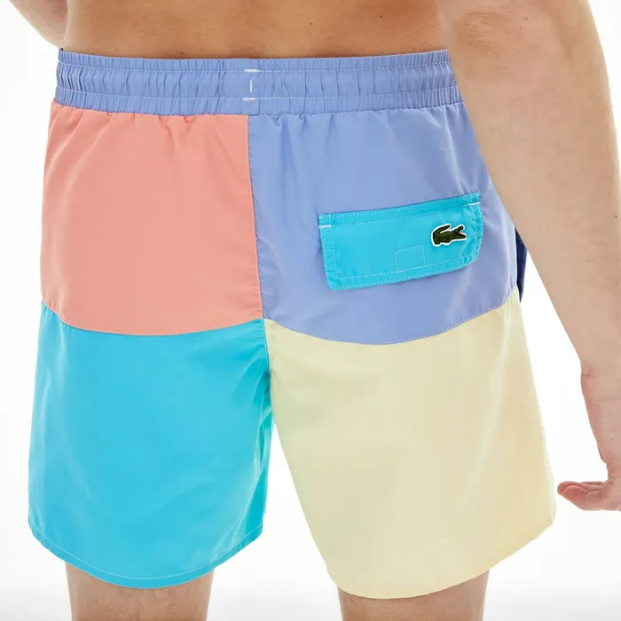 Swimwear Lacoste Mens Colorblock QuickDry Swim Shorts PurpleYellowPinkTurquoise Shop Online