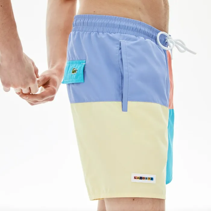 Swimwear Lacoste Mens Colorblock QuickDry Swim Shorts PurpleYellowPinkTurquoise Shop Online