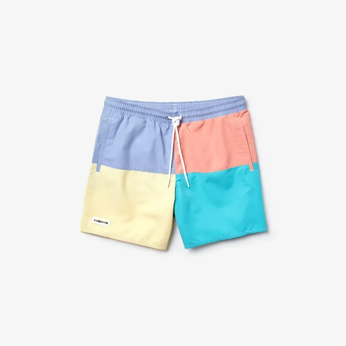 Swimwear Lacoste Mens Colorblock QuickDry Swim Shorts PurpleYellowPinkTurquoise Shop Online