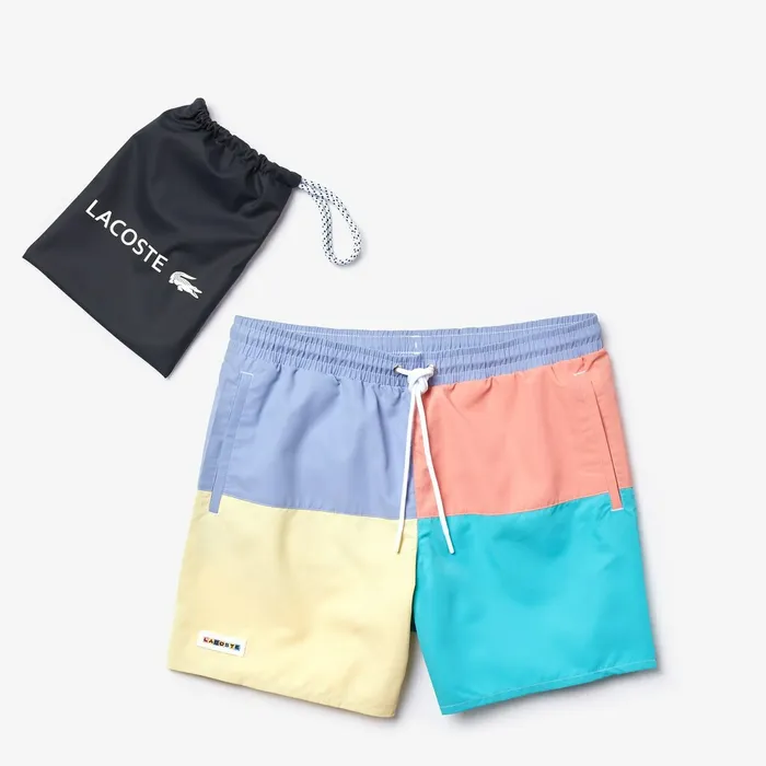 Swimwear Lacoste Mens Colorblock QuickDry Swim Shorts PurpleYellowPinkTurquoise Shop Online