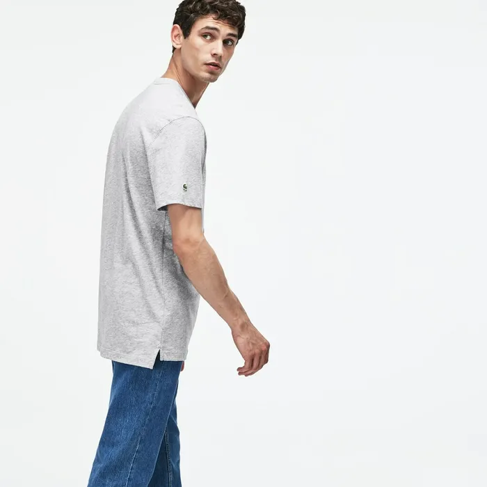 TShirts Lacoste Mens Crew Neck 3D Lettering Cotton Jersey Tshirt Grey Shop