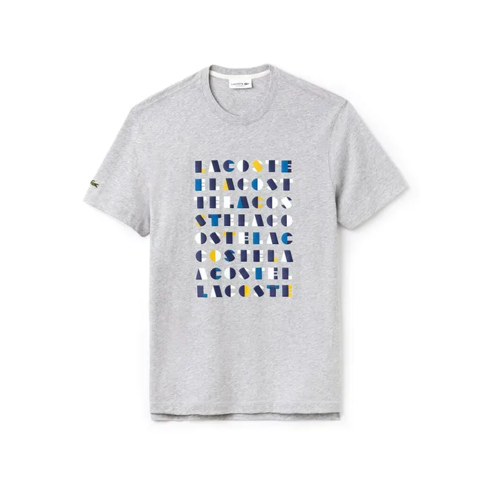 TShirts Lacoste Mens Crew Neck 3D Lettering Cotton Jersey Tshirt Grey Shop