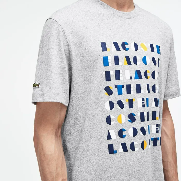 TShirts Lacoste Mens Crew Neck 3D Lettering Cotton Jersey Tshirt Grey Shop